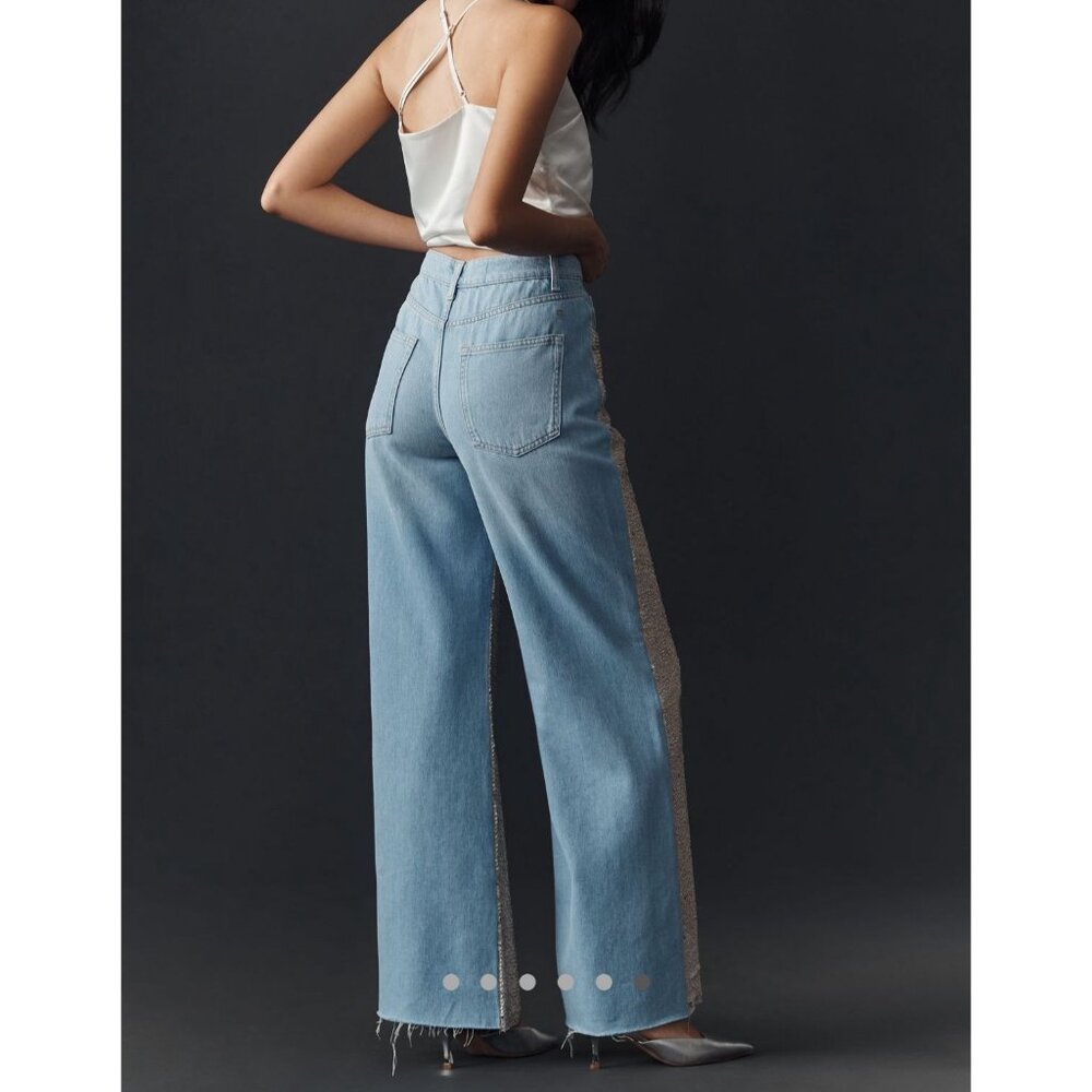 Pilcro High Rise Wide Leg Sequin Skater Jeans 100% Cotton Denim & Embellishments - Picture 3 of 11